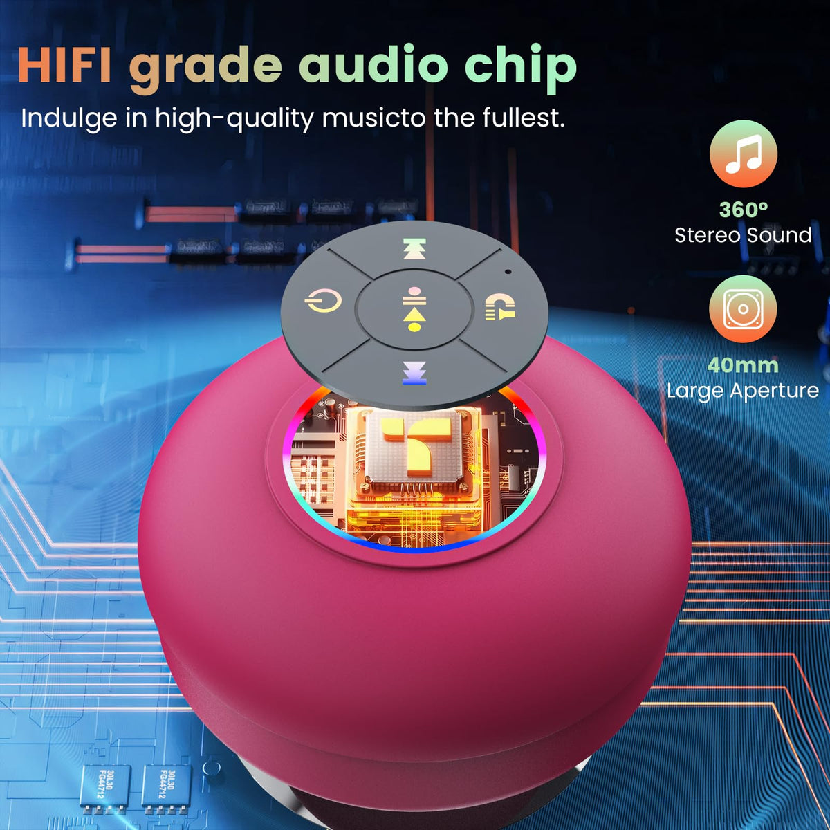 FKLBBLPM Large Suction Cup Waterproof Bluetooth Speaker LED Light Light Waterproof Bathroom Bluetooth Speaker (Pink)