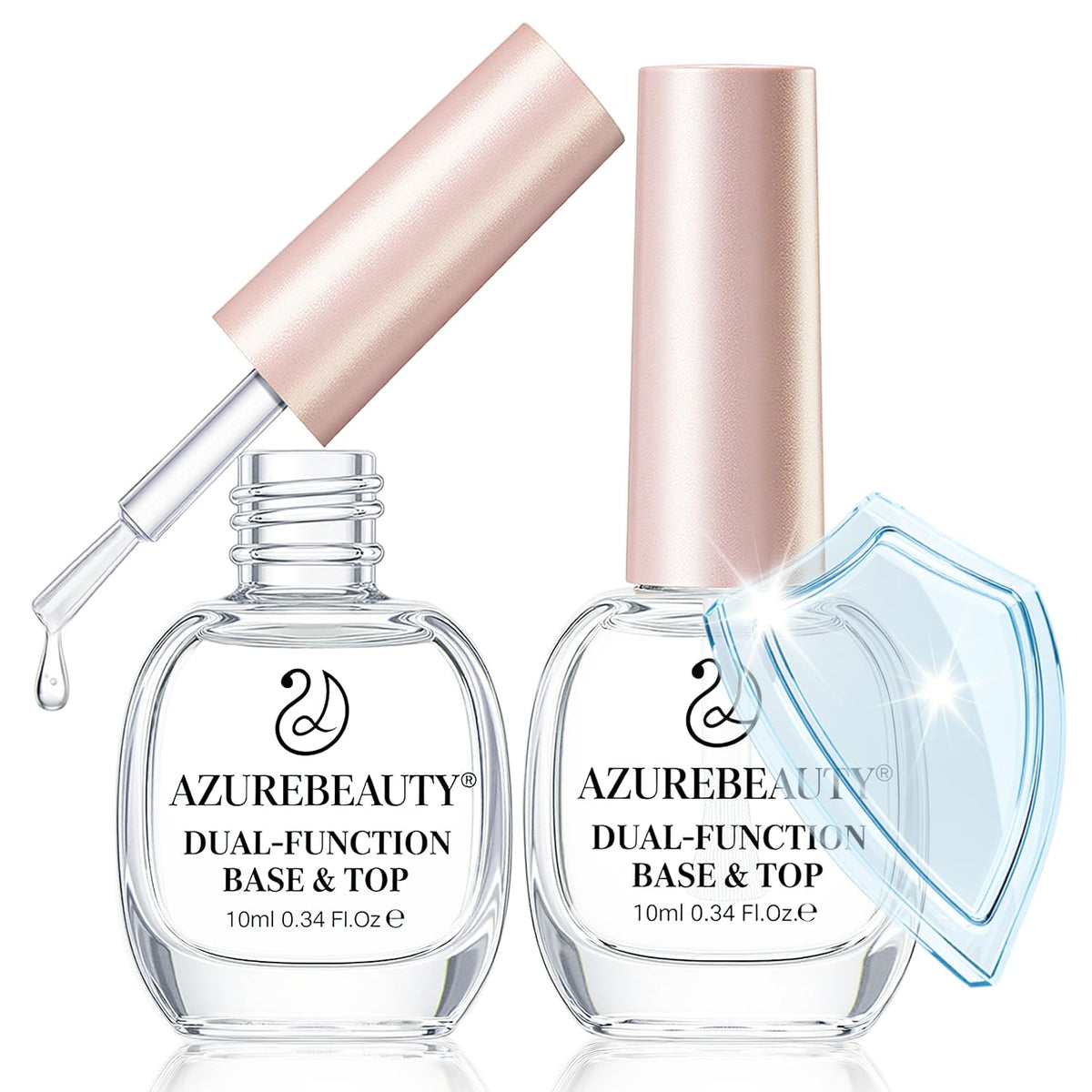 AZUREBEAUTY 2-in-One Clear Base & Top Coat Nail Polish Strengthener Set – Quick Dry, High Shine, Long Lasting, Air Dry, 2 Bottles 10ml, Gentle Formula, Natural Ingredients, Salon Quality