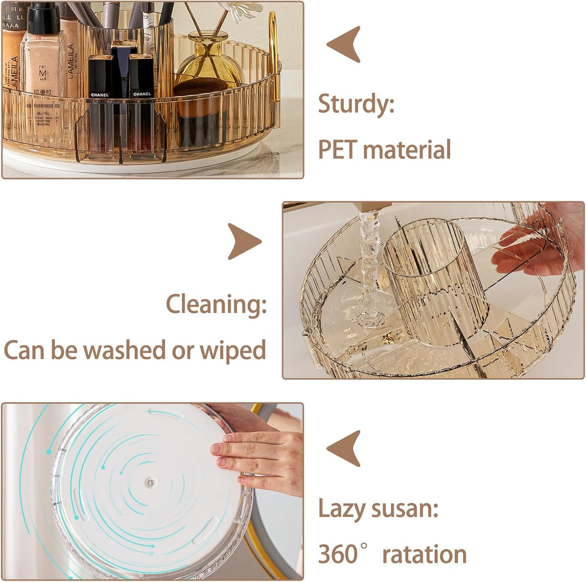 Rotating Makeup Organizer for Vanity, High-Capacity Skincare Clear Make Up Storage Perfume Organizers Cosmetic Dresser Organizer Countertop 360 Spinning (Gold, New-2 Tier)