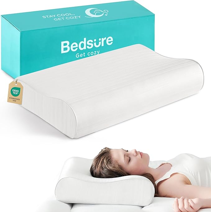 Bedsure Pillow for Neck Pain Relief - Ergonomic Odorless Memory Foam Cervical Contour Neck Support Orthopedic Pillow for Side, Back, Stomach Sleeper