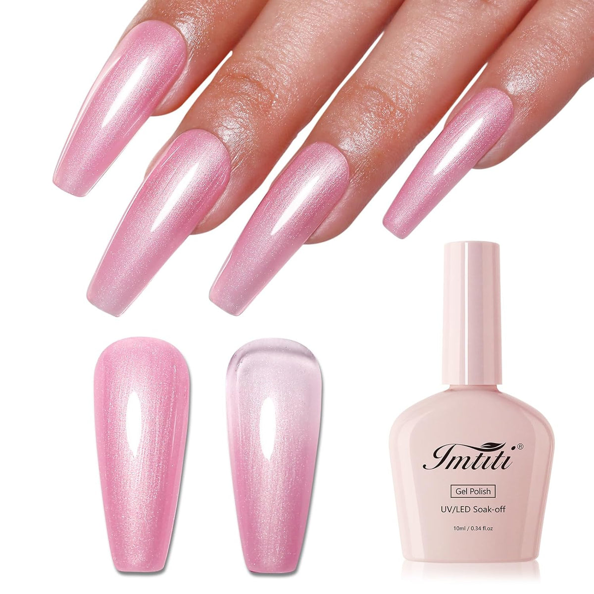 Imtiti Glitter Gel Nail Polish, Light Pink Pearl Glitter Nail Gel Polish Diamond Shimmer Sparkle Soak Off UV LED Spring Summer Manicure 10ML