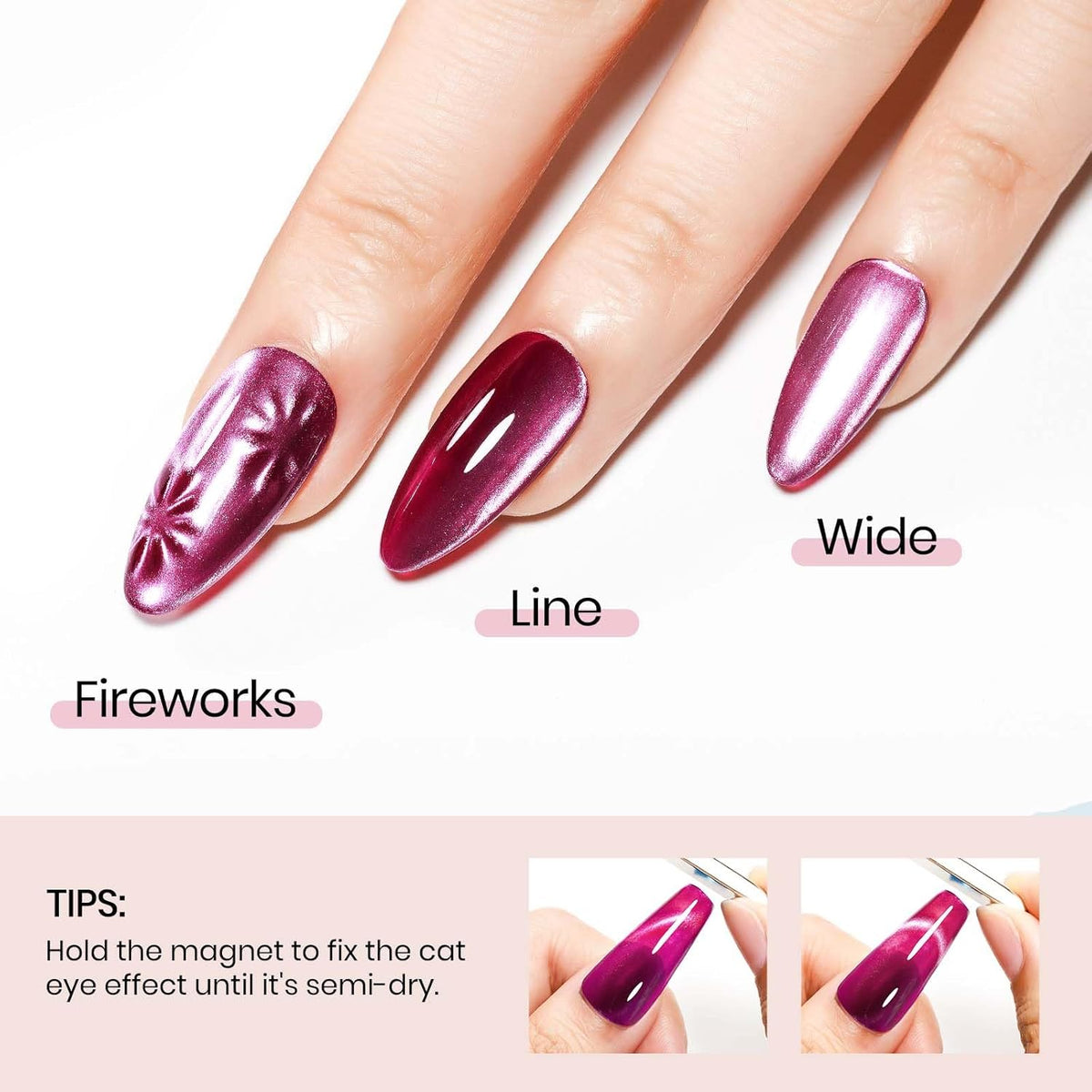MIZHSE Quick Dry Cat Eye Nail Polish, Cherry Red Magnetic Nail Polish with Magnet, Air Drying Fast 15ml Cateye Nail Lacquer for Women Girls Non-Gel Nail Art Manicure DIY Home