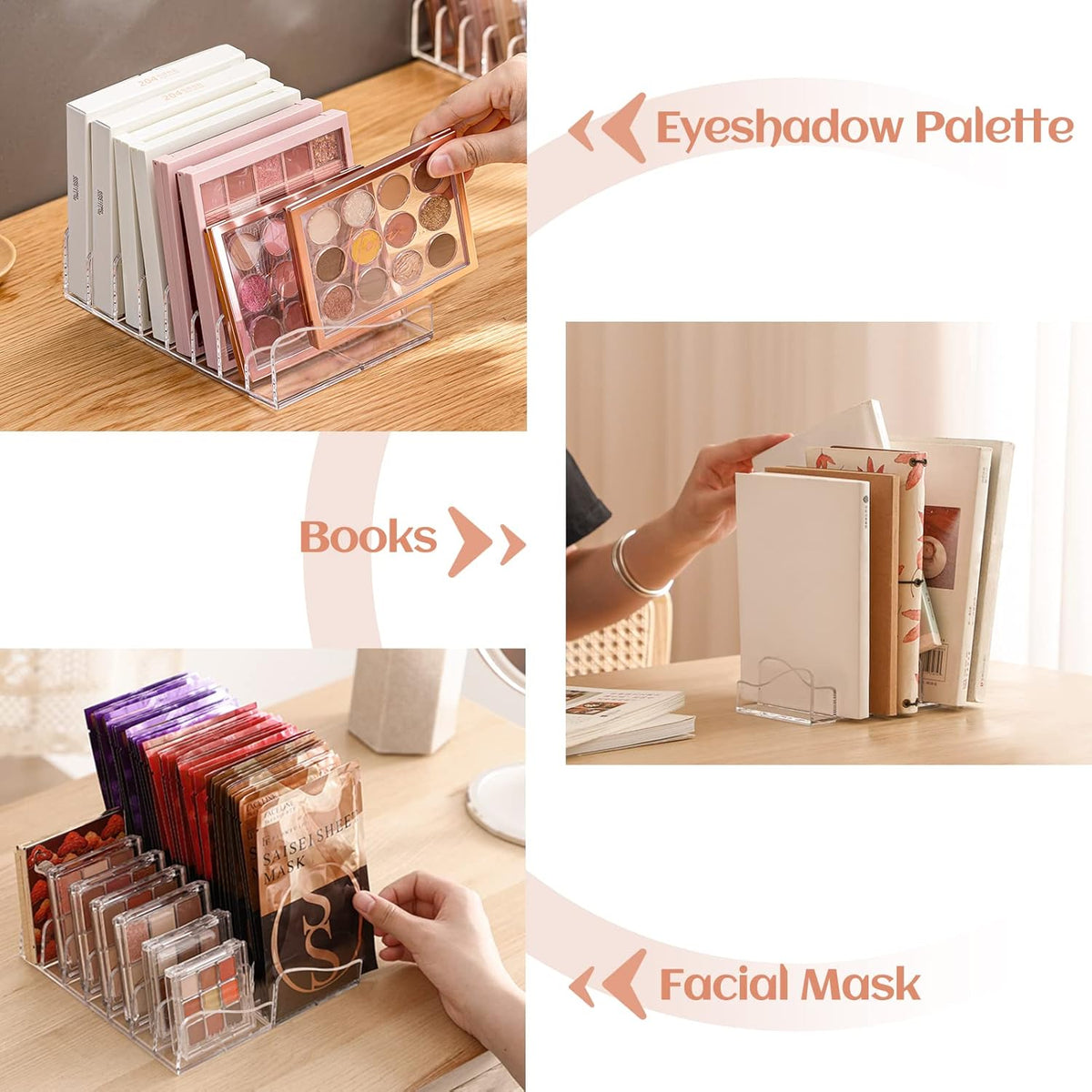 FLMOUTN 2 Pack Makeup Pallet Organizer Eyeshadow Palette Organizers Acrylic 8-Cell Make up Palette Holder Cosmetic Storage for Contour Kit, Eye Shadow, Blush