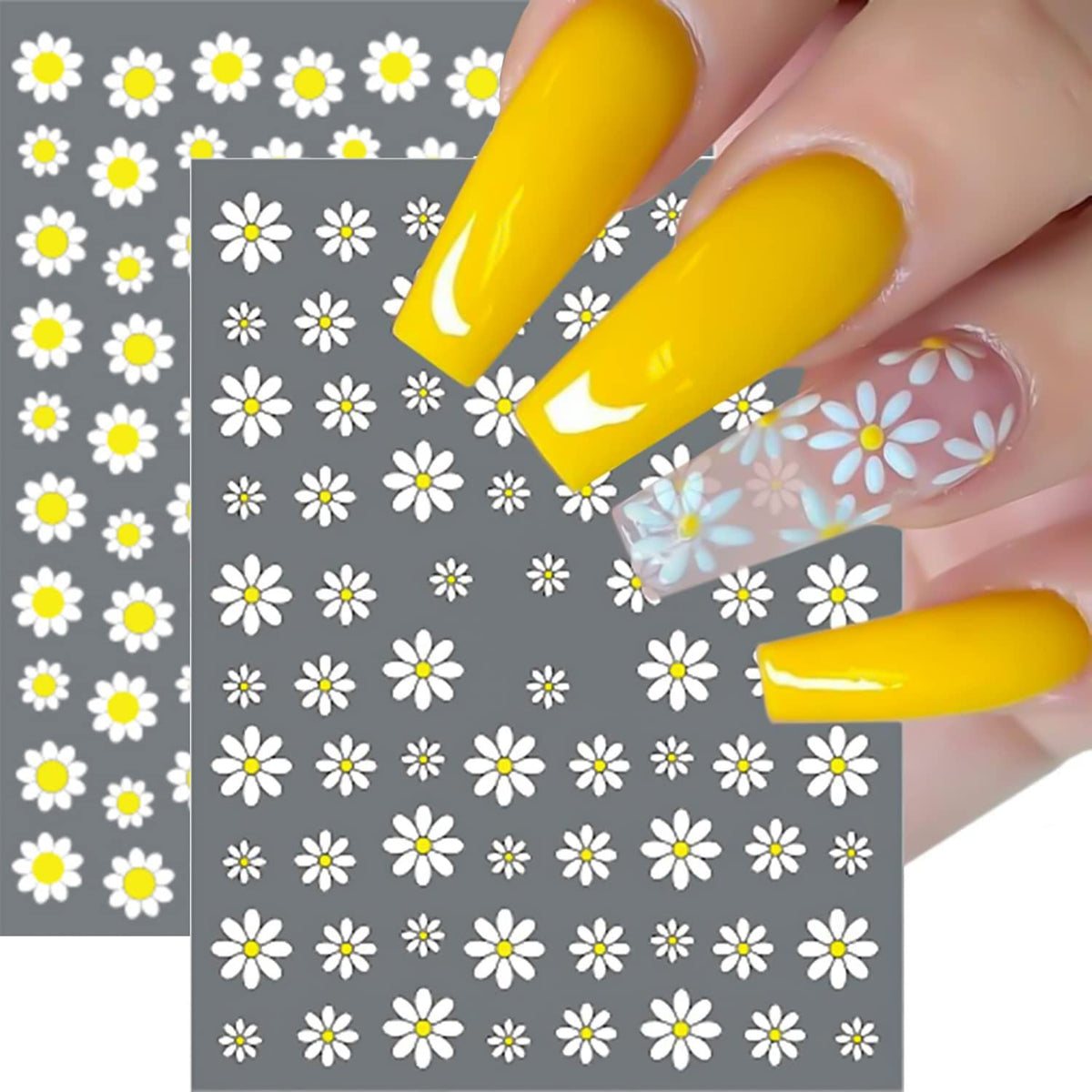 SILPECWEE Spring Daisy Nail Stickers Flower Nail Art Stickers Smile Face Sunflower Nail Design Self-Adhesive Nail Decals Manicure Tips Nail Decoration for Women Girls Kids (12 Sheets)
