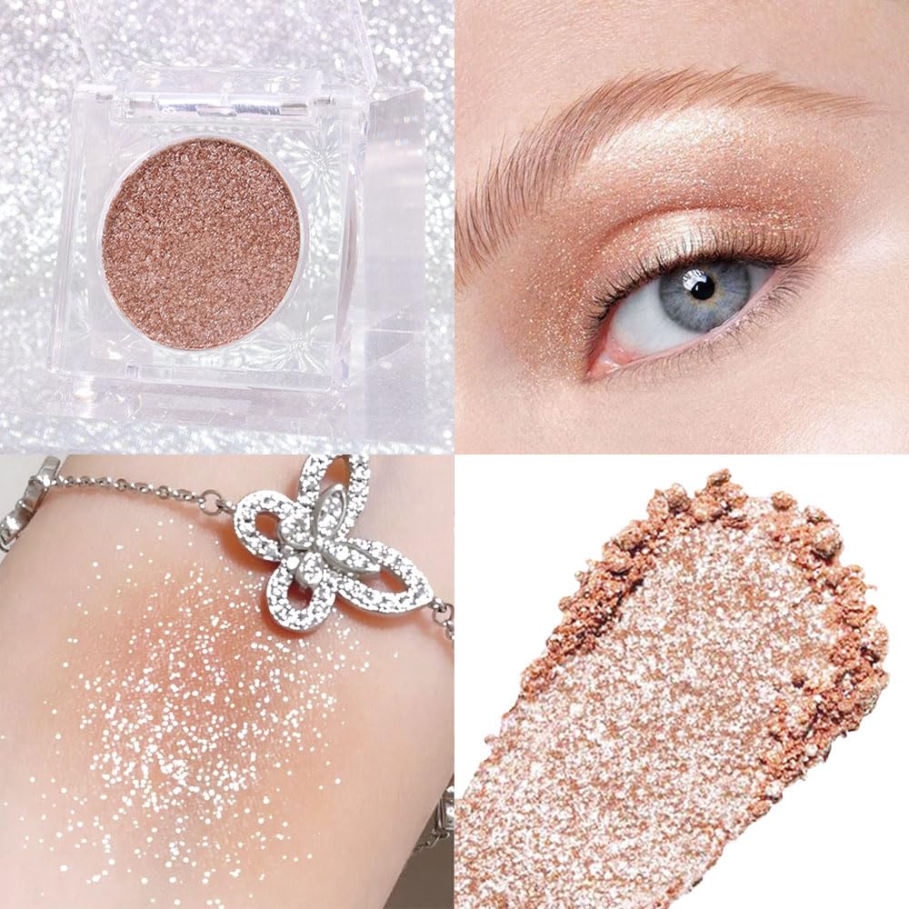 Champagne Rose Gold Monochrome Shimmer Eyeshadow Palette Makeup,Long Lasting Naturing-Looking Lightweight Glitter Single Eyeshadow,Neutral Powde Eye Shadow for Older Women