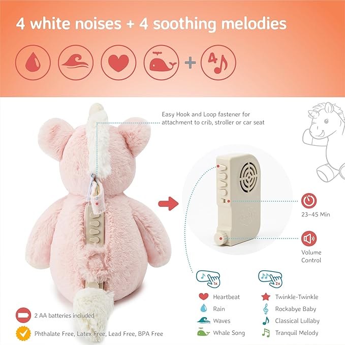 Cloud b Sound Machine with White Noise Soothing Sounds | Cuddly Stuffed Animal | Adjustable Settings and Auto-Shutoff | Ella The Unicorn