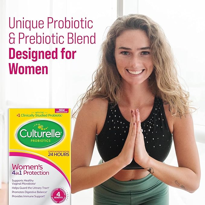 Culturelle 4-in-1 Probiotics for Women, Daily Probiotic & Prebiotic Supplement to Support Vaginal Health, Digestive Health, Immune Health, Occasional Diarrhea, Gas & Bloating Relief, Non-GMO, 30 Count