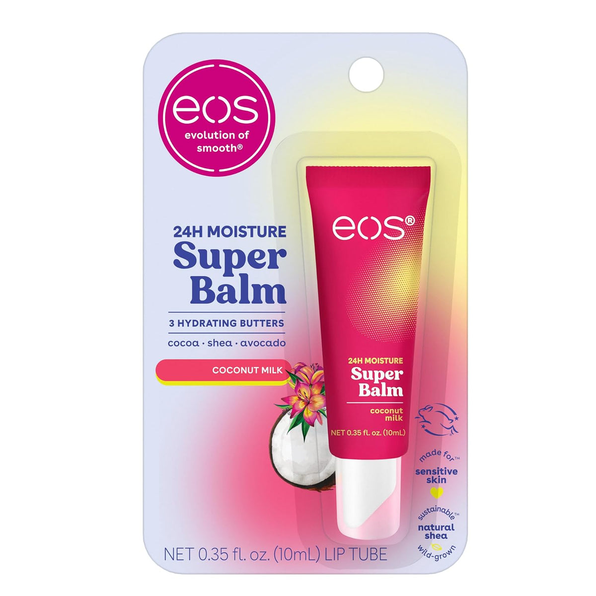eos 24H Moisture Super Balm - Coconut Milk, Day or Night Lip Treatment, Made for Sensitive Skin, Lip Balms & Moisturizers, 0.35 fl oz