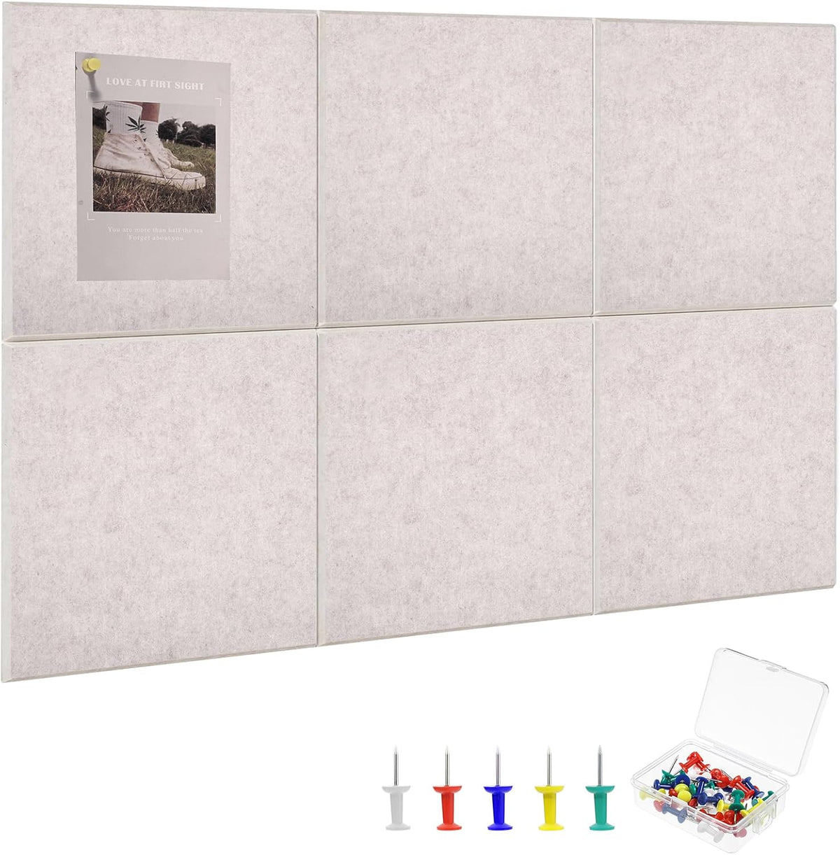Large Cork Board 36" x 24", 6 Pack Felt Wall Tiles with Colored Pushpins, Bulletin Board with Removable Self-Adhesive Strips, Pin Board Cork Boards for Walls Office Home-Light Tan