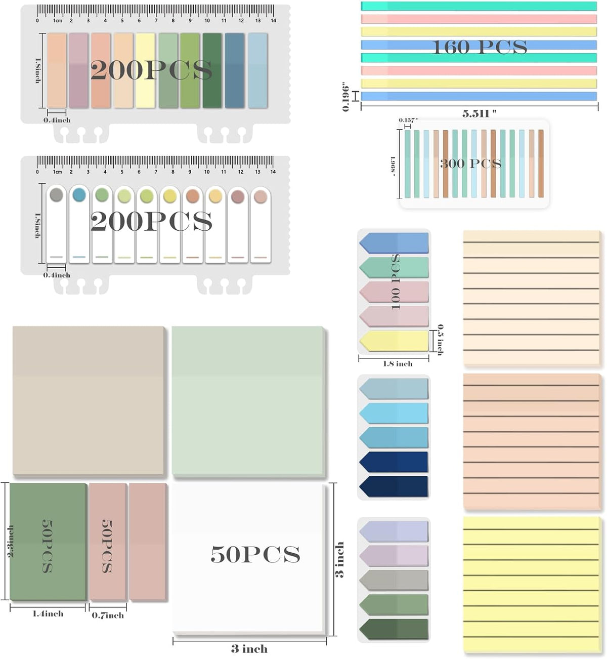 BAYTORY 1610 Sheets Transparent Sticky Notes with Highlighter Tape, Clear Waterproof 3 x 3 inch See Through Memo Pad, Self-Adhesive Translucent Writable Index Tabs for Annotating Books