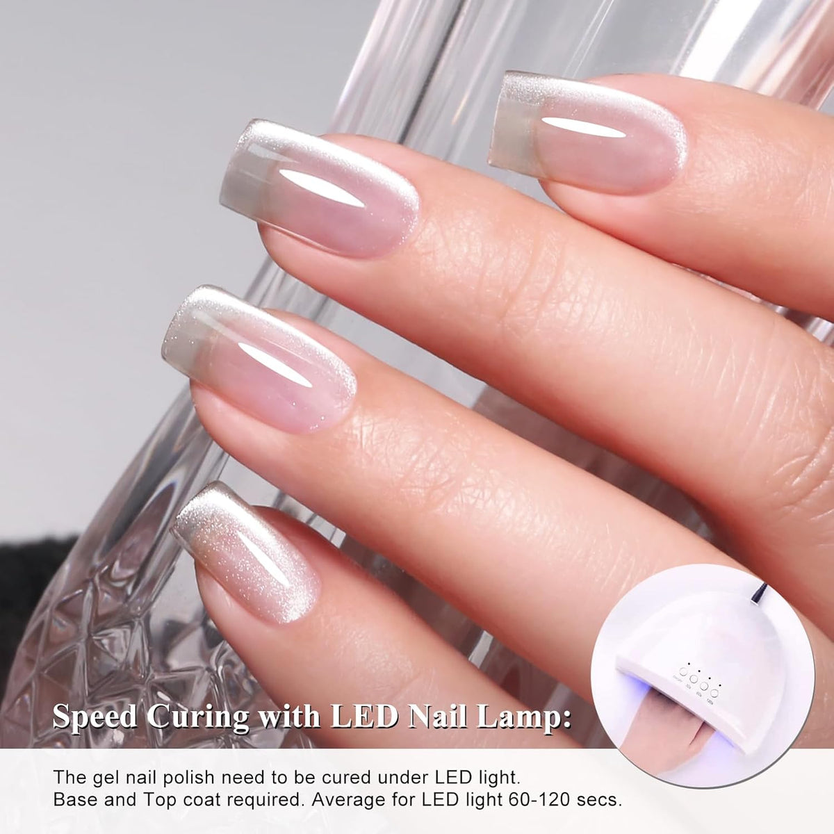 Imtiti Silver Cat Eye Gel Nail Polish, Moonlight Silver Holographic Crystal Diamond Glitter Magnetic UV Soak Off Gel Nail Polish with Magnetic Stick 1Pcs (0.34 Fl Oz-944)