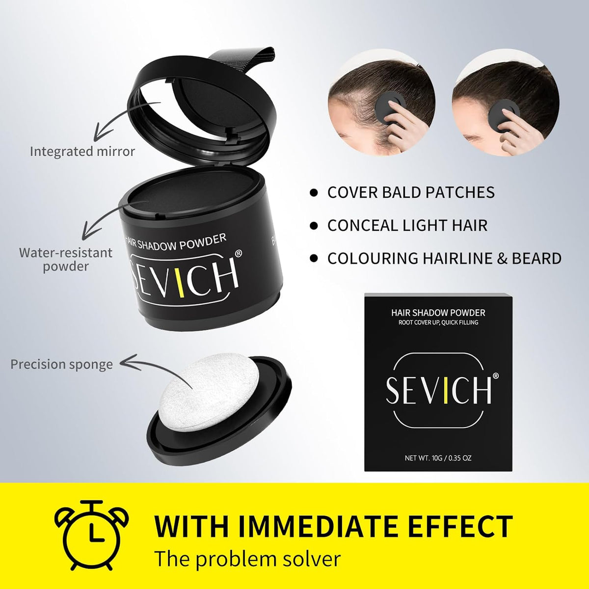 Sevich Hairline Powder 10g Large Capacity - Instantly Conceals Hair Loss, Root Touch up, Shadow Toppers for Women & Men Thinning Gray Hair - 48H Makeup Lasting, 1 Box = 2.5 Boxes, Dark Brown