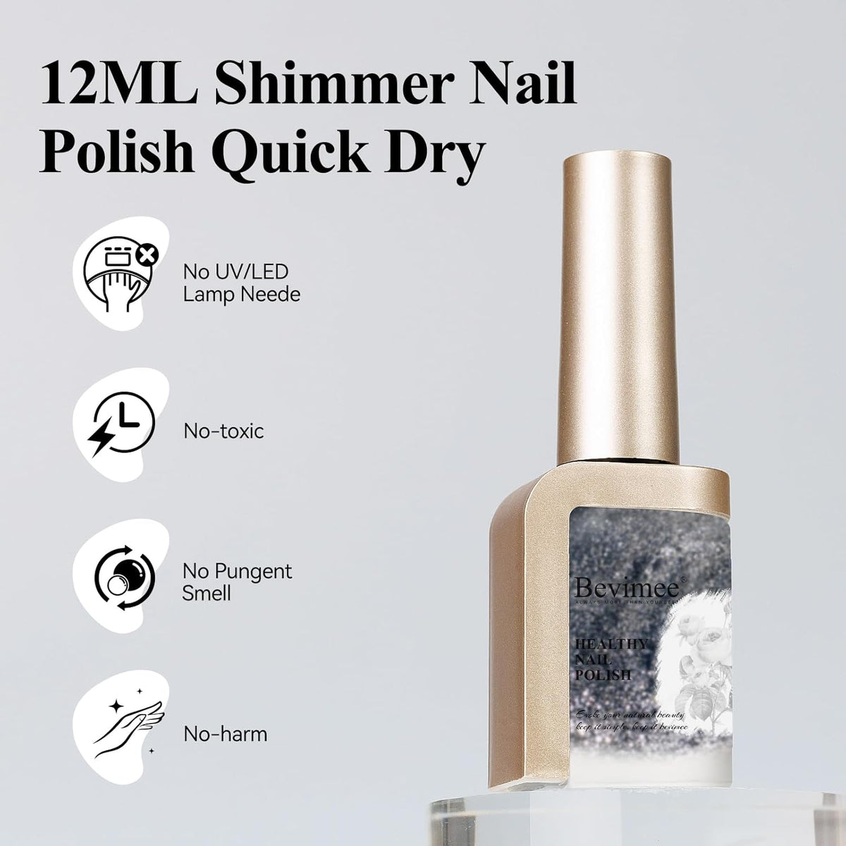 Nail Polish Quick Dry, Black Glitter Nail Lacquer Air Fast Drying, Sparkle Mooncat Nail Pigment Oil-based High Coverage Holographic Fingernail Concealer Polish, 1PC 12ML Long Wear