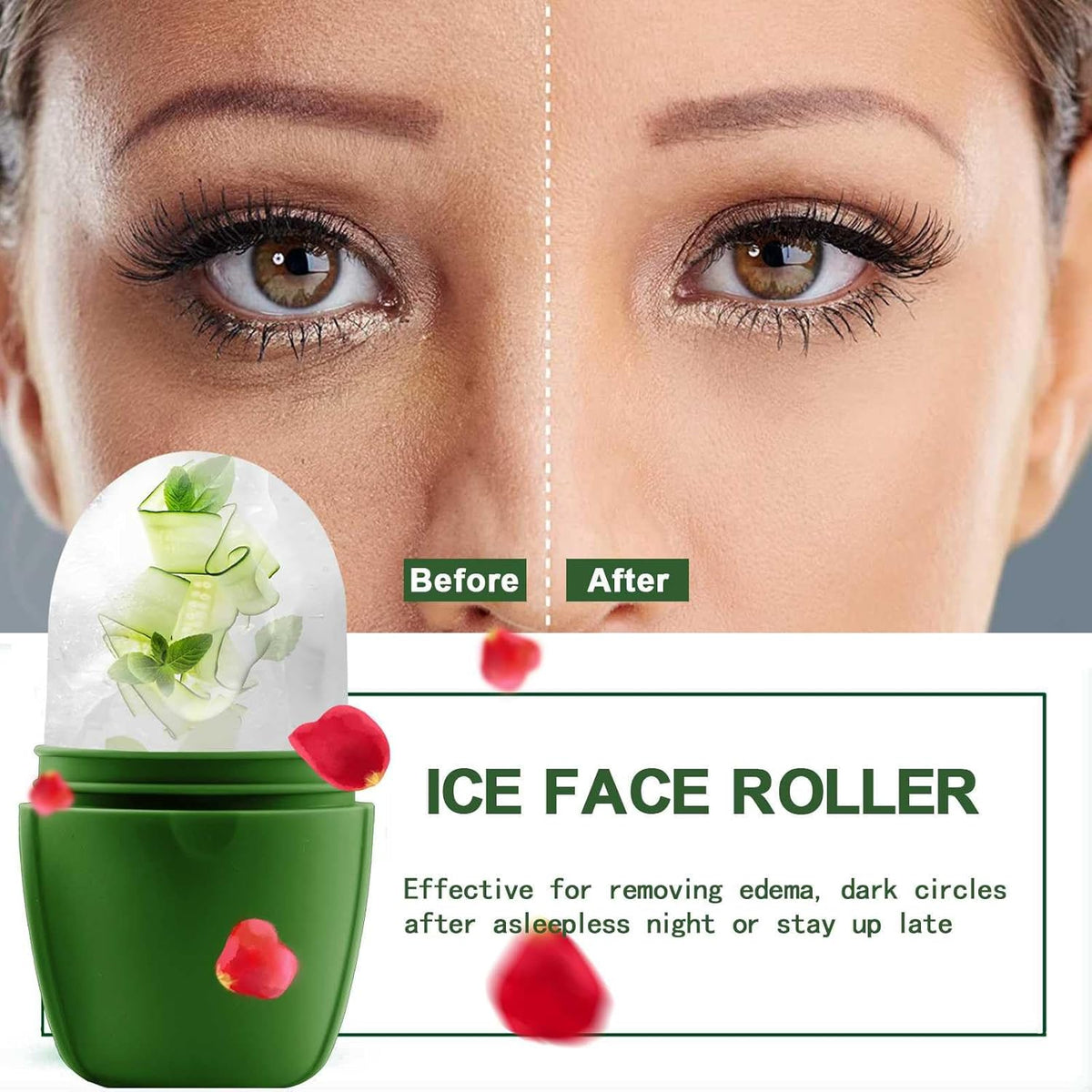 KOGITI Face Ice Mold & Roller - Ice Facial Massager for Puffiness Relief & Skin Care, Green