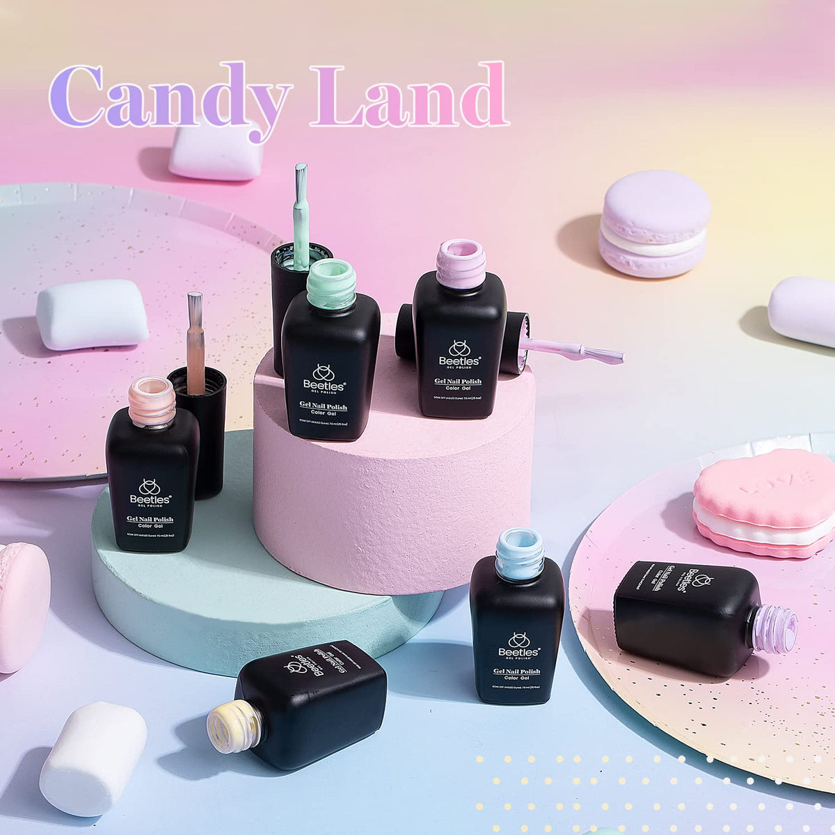 Beetles Pastel Gel Nail Polish, 6 Colors Macaron Gel Polish Light Pink Blue Green Yellow Purple Nails Soft All Season Soak Off Uv Gel Manicure Nail Art Design DIY Home Salon Gift for Girls Women