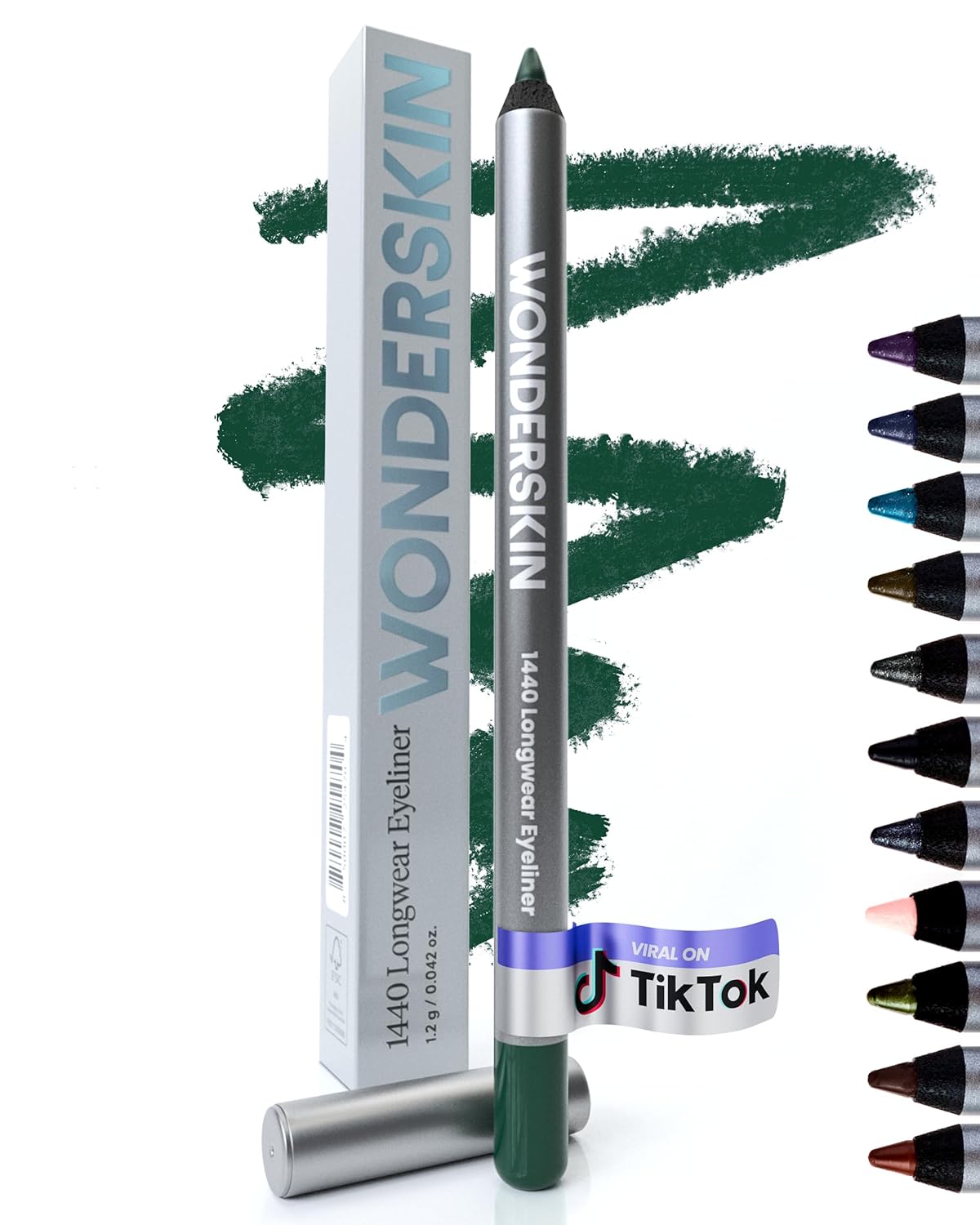 Wonderskin Eyeliner Pencil, 1440 Longwear Green Eyeliner Pencil - Waterproof, Sharpenable & Smudge Proof