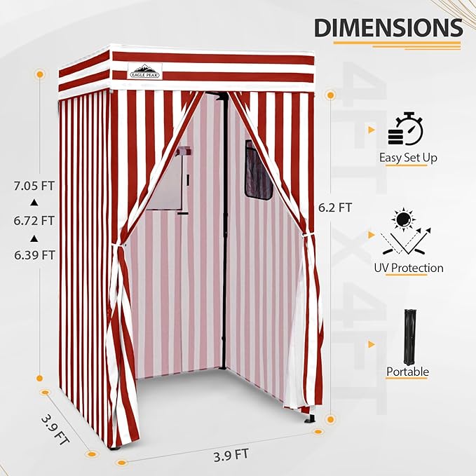 EAGLE PEAK Flex Compact 4x4 Pop-up Canopy Changing Room, Portable Privacy Dressing Room for Indoor Fashion Photoshoots, Camping, or Pool, White/Red