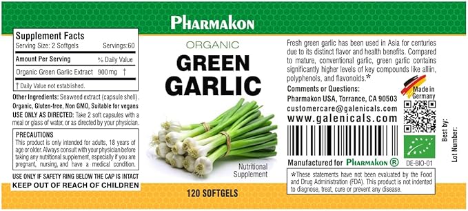 Organic Green Garlic, Potent Softgels, Wholesome, Reduced Odor.