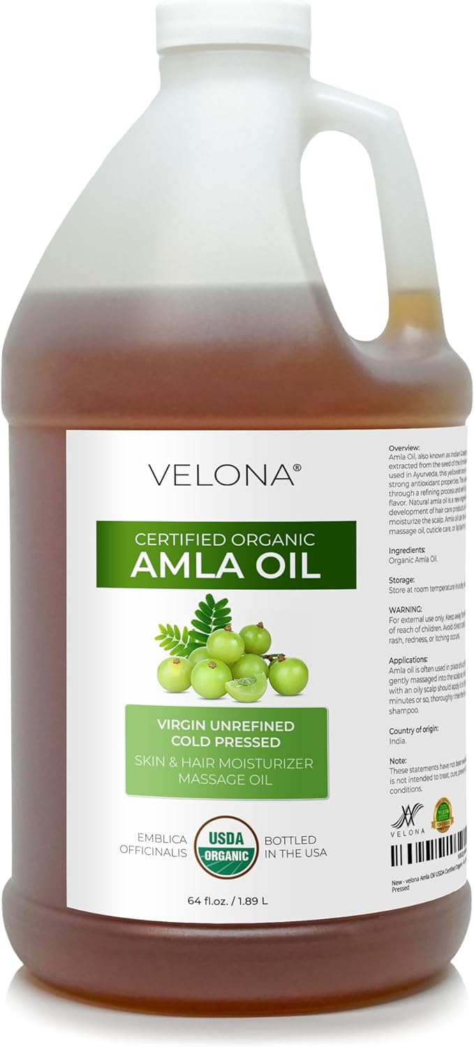 velona Amla Oil USDA Certified Organic - 64 Fl Oz | 100% Pure and Natural Carrier Oil | Extra Virgin, Unrefined, Cold Pressed