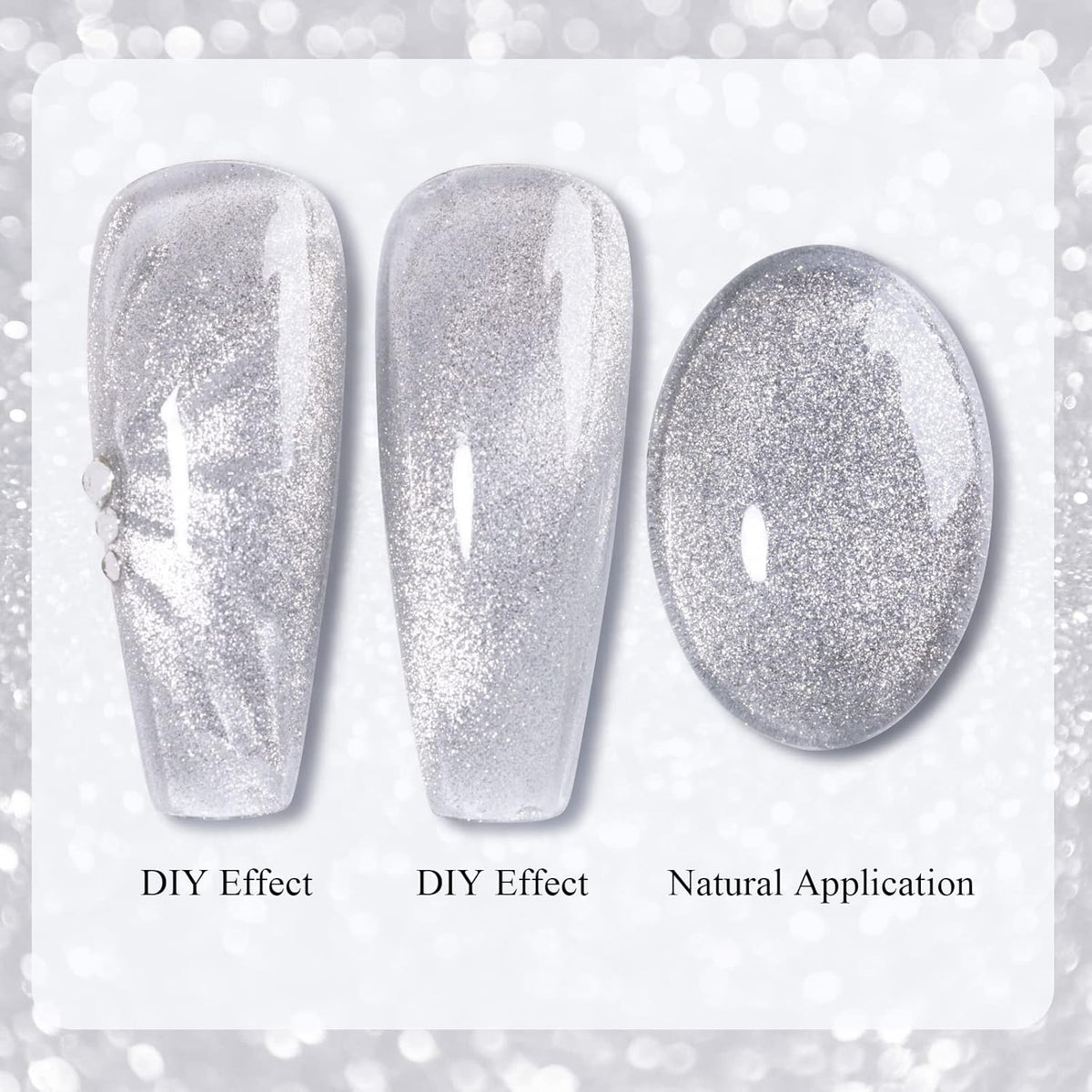 Imtiti Silver Cat Eye Gel Polish,0.5 fl.oz Holographic 9D Glitter Magnetic Soak Off UV LED Gel Nail Polish with Magnetic Stick for Nail Salon
