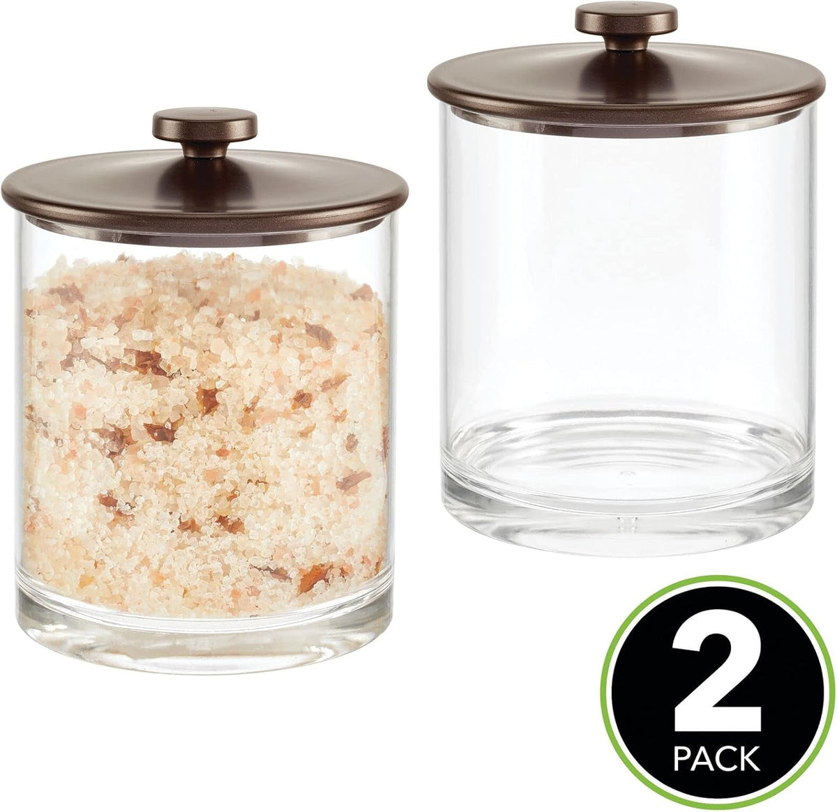 mDesign Medium Modern Apothecary Storage Organizer Canister Jars - Acrylic Containers for Bathroom, Organization Holder for Vanity, Counter, Makeup Table, Lumiere Collection, 2 Pack, Clear/Bronze