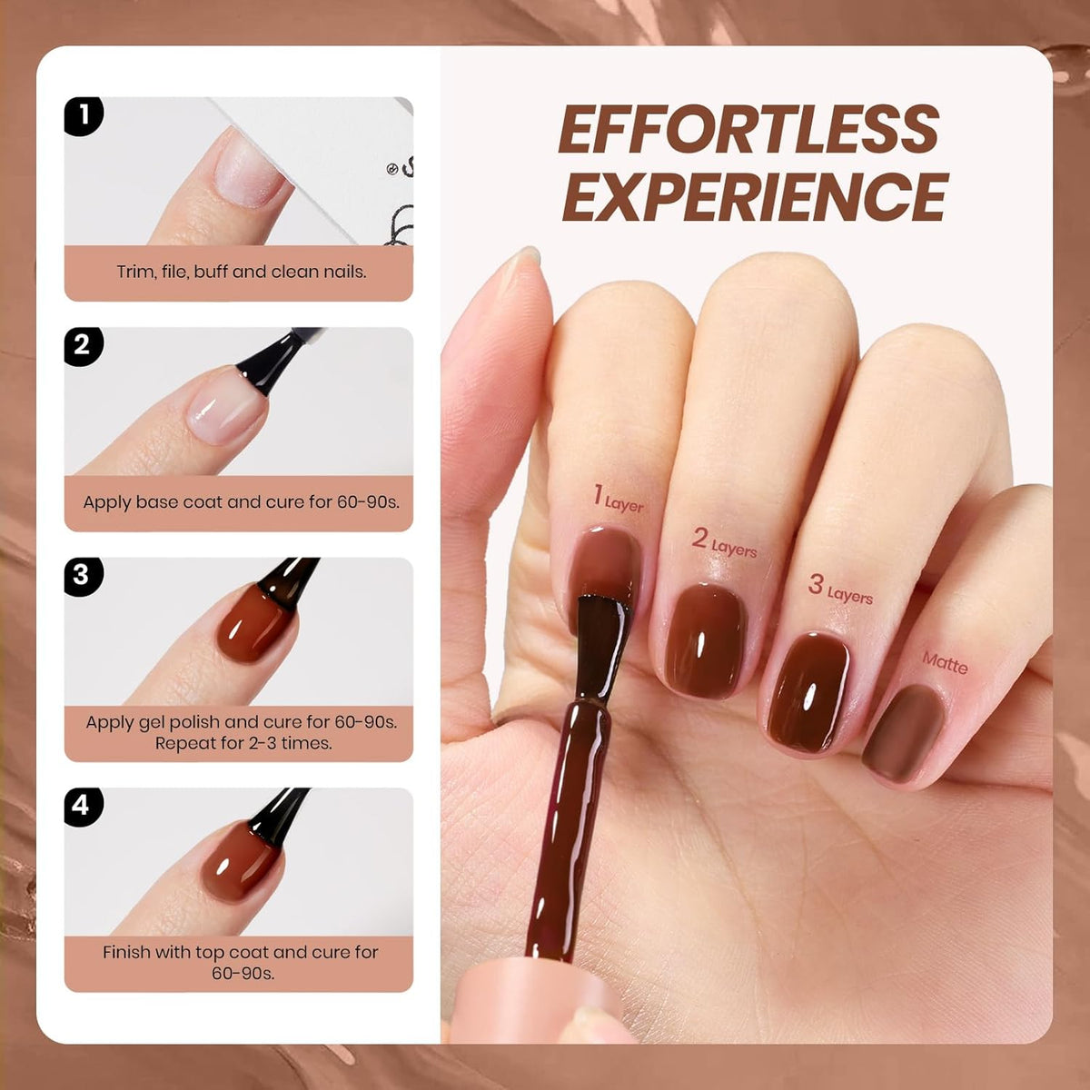 Beetles Brown Gel Nail Polish - 15ML Mocha Brown Jelly Natural Fall Gel Polish Nail Concealer Sheer Translucent Effect Soak Off UV Mocha Mist Collection French Nail Art Manicure Gift for Women