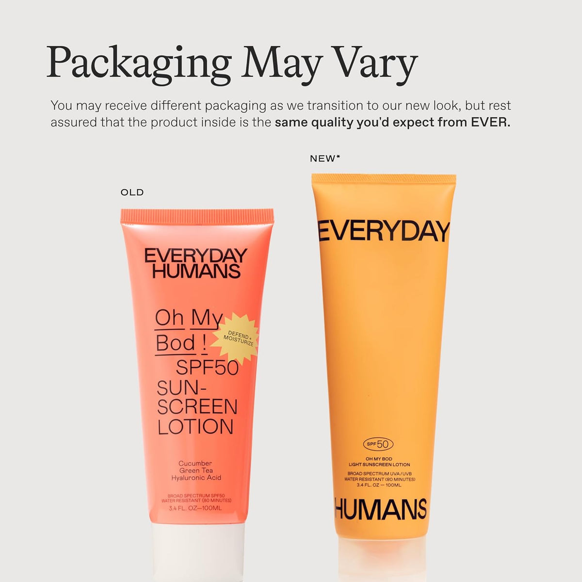 Everyday Humans Oh My Bod SPF50 Sunscreen Body Lotion 3.4 oz | Travel Ultra Light & Invisible SPF | Sweat & Water Resistant | Doesn't Sting Eyes | UVA/UVB Broad Spectrum Protection | Oxybenzone Free