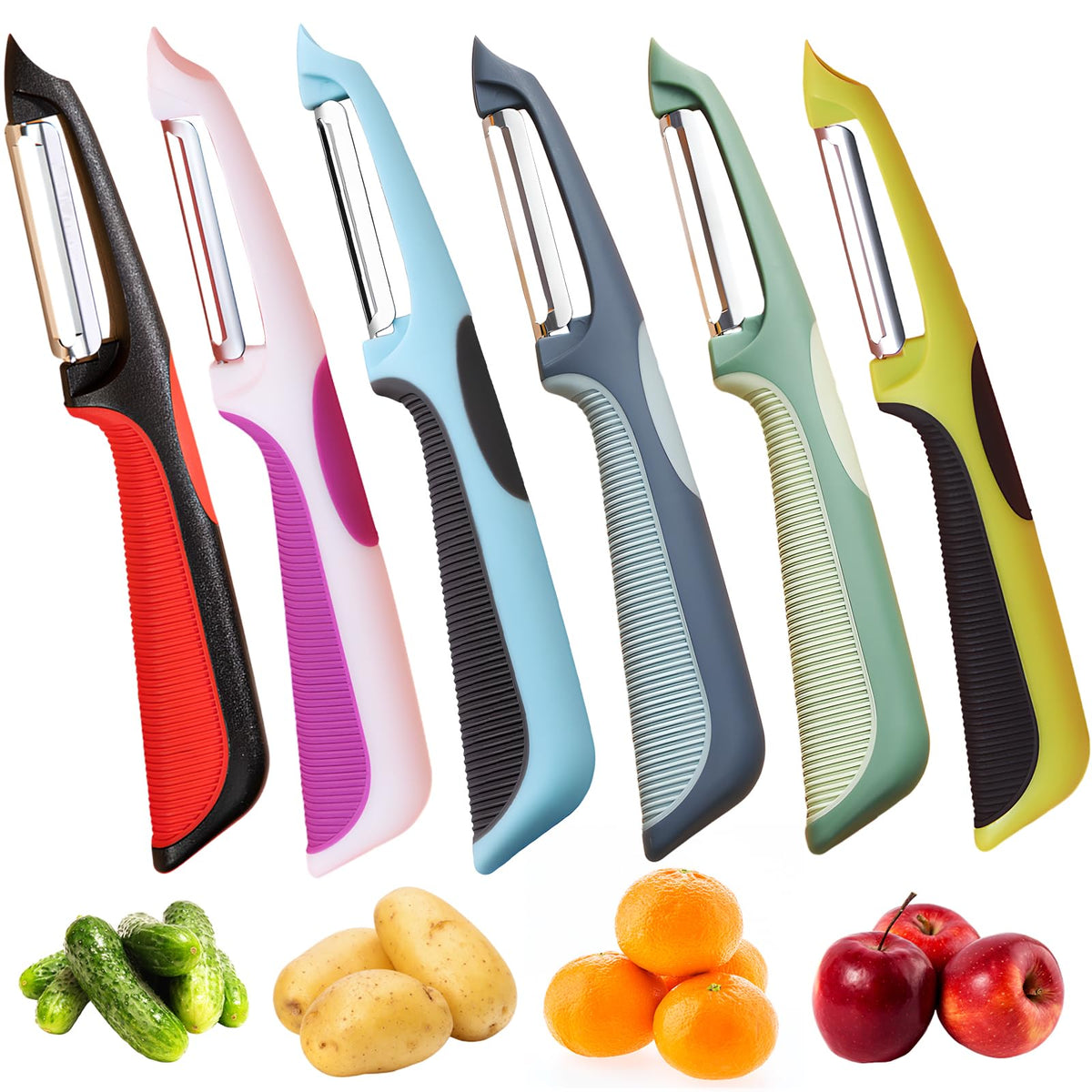 Trez Treamer Vegetable Peelers for Kitchen,6PCS P Peelers Stainless Steel Potato Carrot Veggie Zucchini Cucumber Apple Peeler,Ultra-thin Peeling (6 P Peelers)