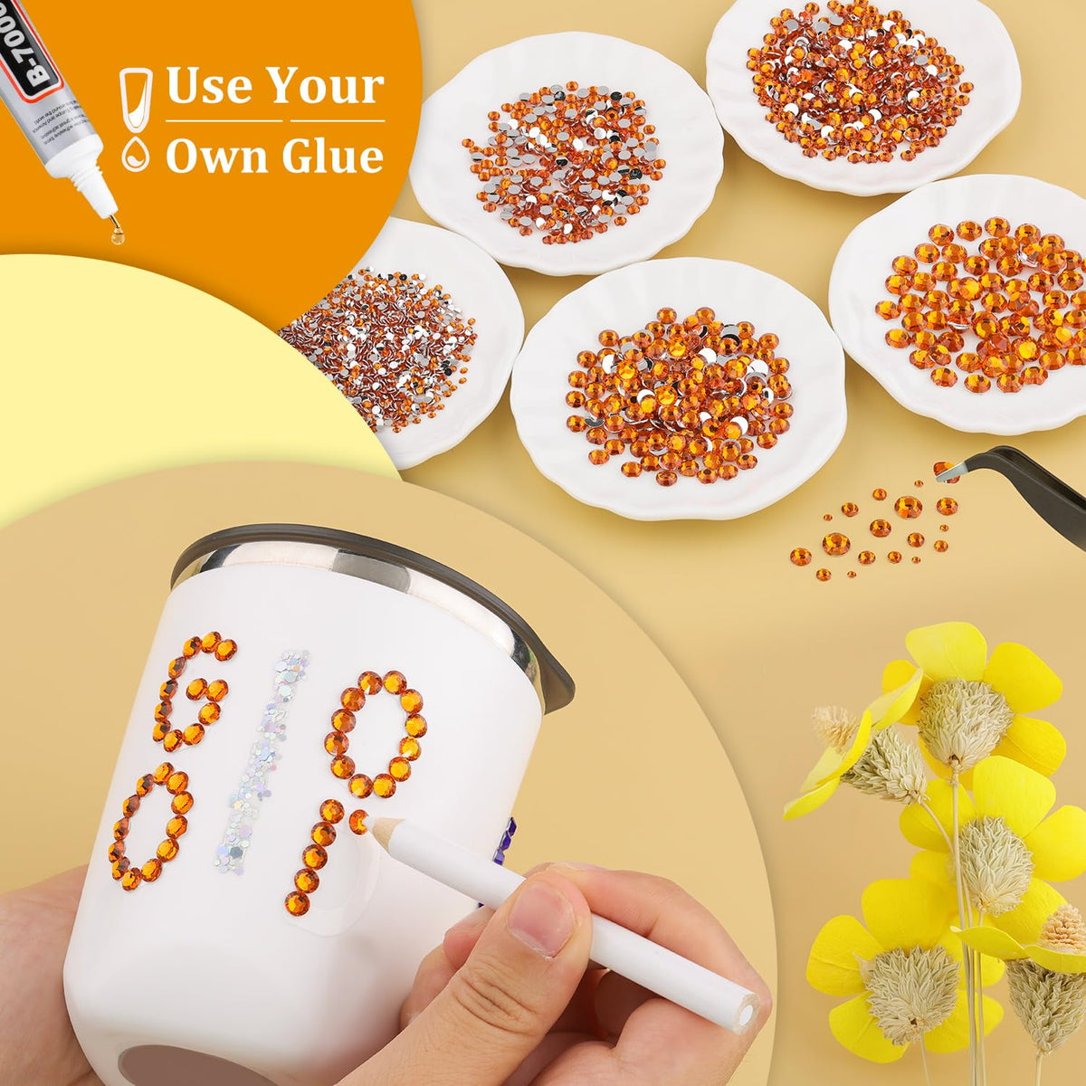 Resin Rhinestones for Crafting, 1 Box Orange Multi Sizes Flatback Bedazzling Crystals for Crafts Nail Art Decoration, Non Hotfix Gems Charms for Tumbler Shoes Clothing Fabric Face Makeup
