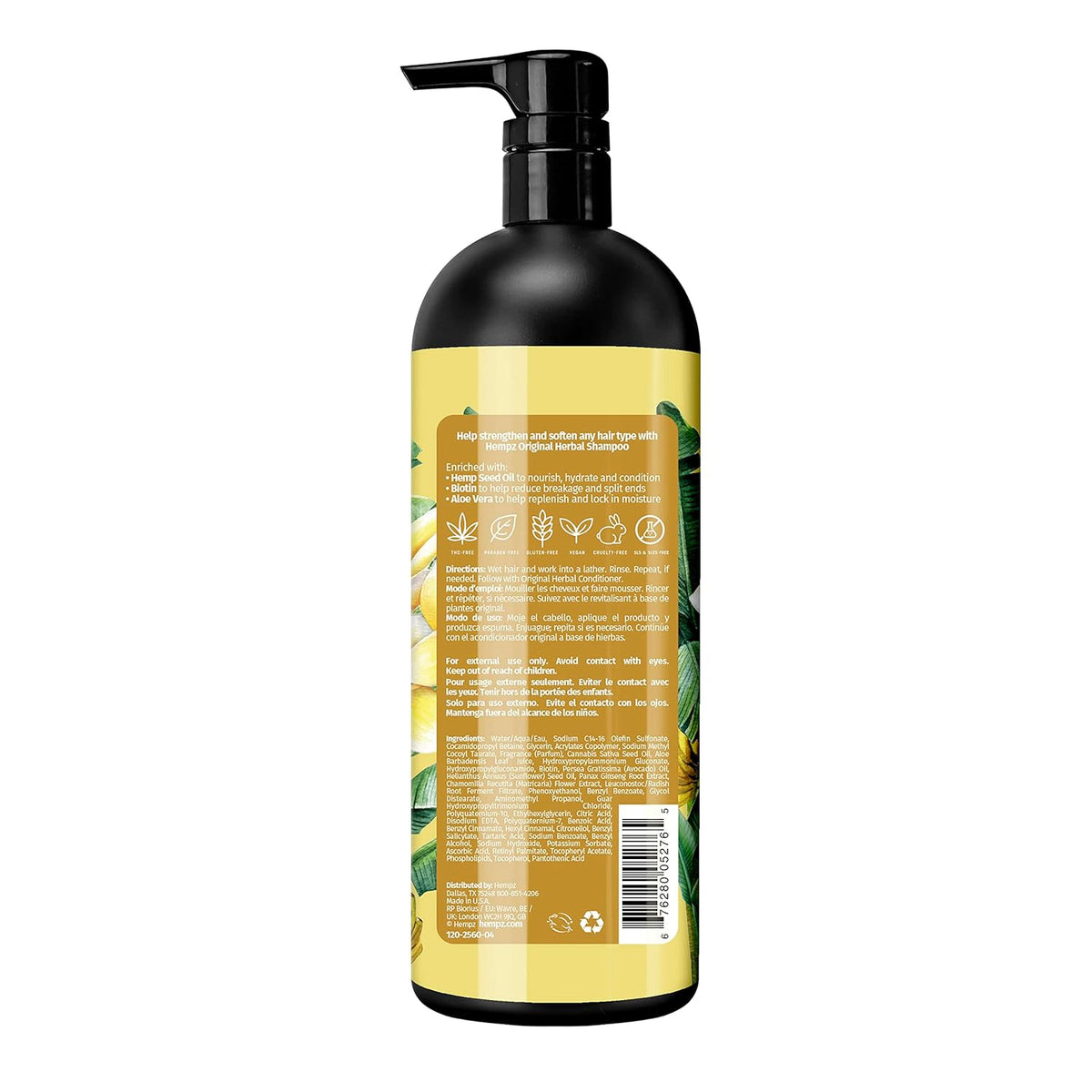 Hempz Biotin Hair Shampoo - Original Light Floral & Banana - For All Hair Types Growth & Strengthening of Dry, Damaged and Color Treated Hair, Hydrating, Softening, Moisturizing - 33.8 Fl OZ