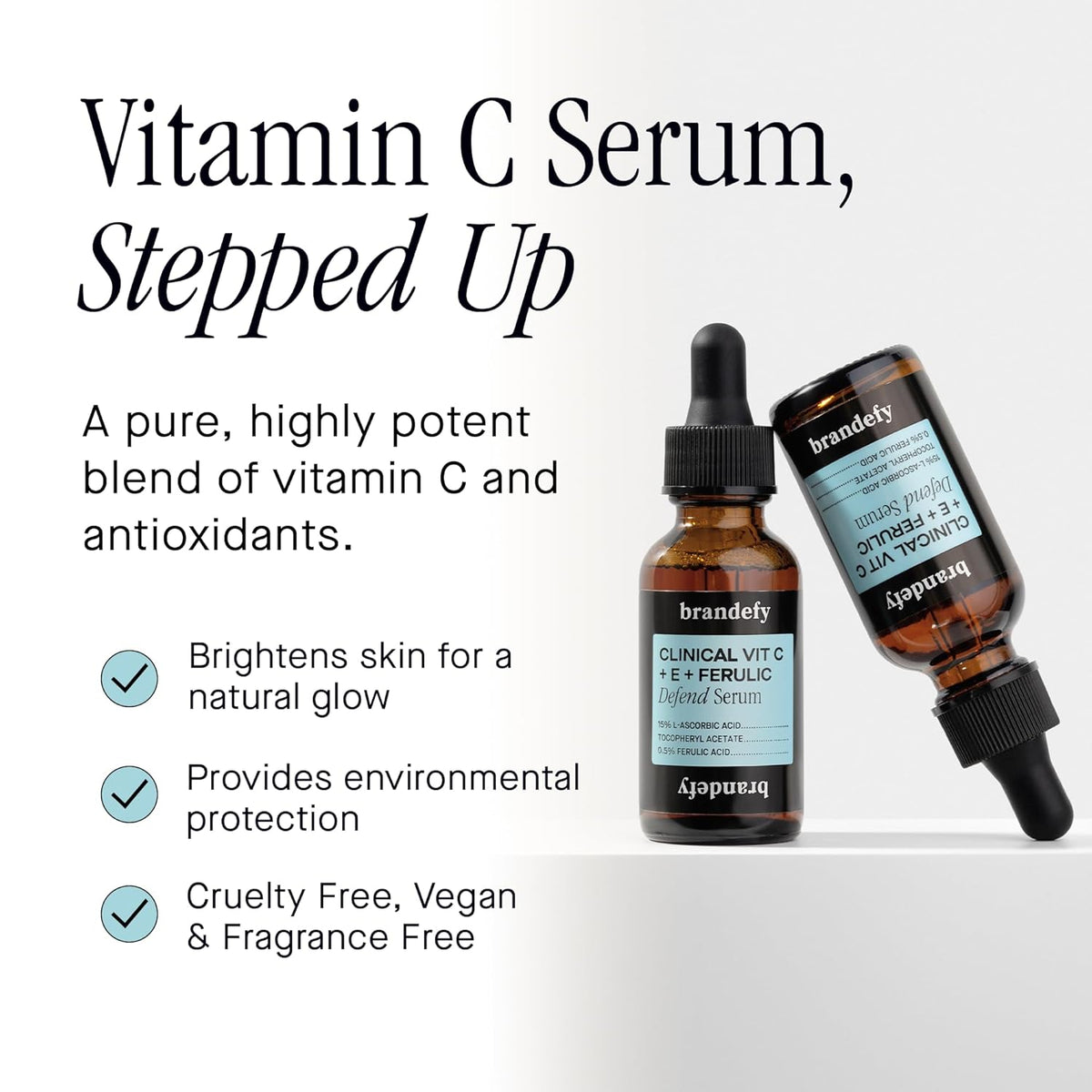 Brandefy Vitamin C Face Serum 15% L. Ascorbic Acid, Ferulic Acid .5% + Vitamin E for Self Care and Beauty, Face Dark Spot Corrector and Anti Aging 1oz, Made In The USA