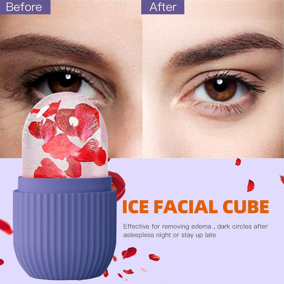 KOGITI Ice Mold for Face & Eye, Beauty Facial Roller, Puffiness Relief Massage Skin Care Tool, Ice Cube Holder (Purple)