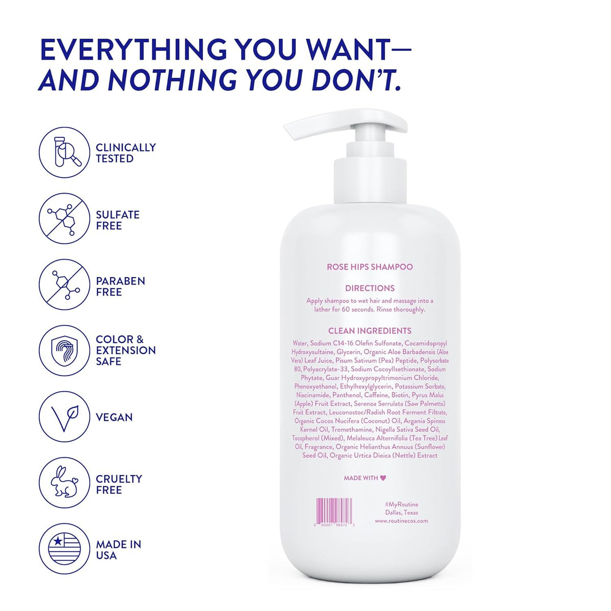 Routine Wellness Anti-Thinning Shampoo for Thinning Hair - Biotin DHT Blocker Women & Men - Color Safe Shampoo for Hair Loss & Healthy Hair - Rose Hips 14oz (Pack of 2)