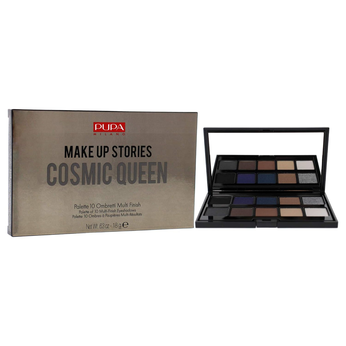 Pupa Milano Make Up Stories Eyeshadow Palette 004 Cosmic Queen - 10-Shade Shadow Collection with Matte, Satin, and Metallic Color Options - High Pigment Formula - Soft, Blendable Texture - 0.63 oz