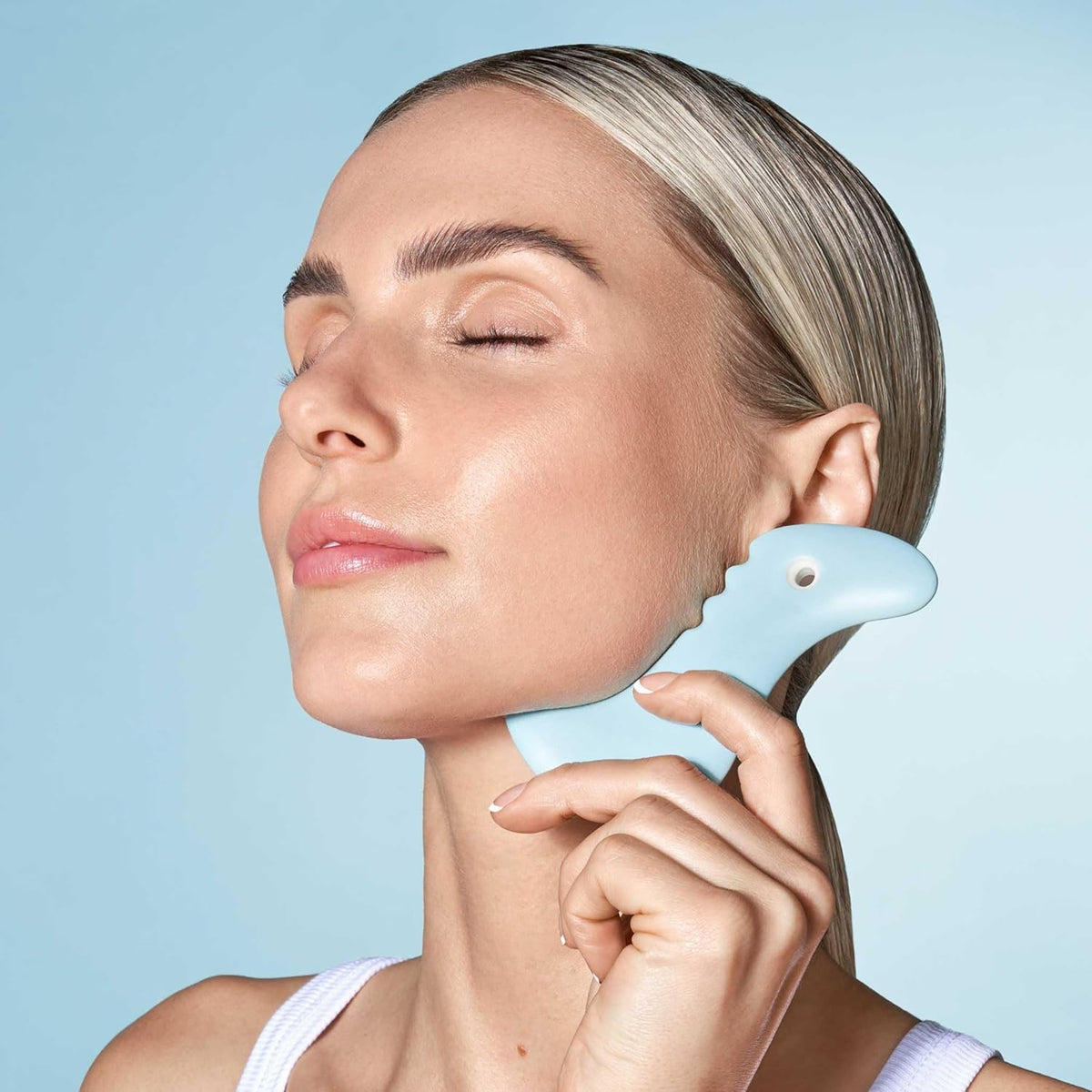 Snow Fox Porcelain Facial Gua Sha Tool | Sculpting Massager for Face Contouring, Lymphatic Drainage & Jawline Shaping | Acupressure Therapy Device | Reflexology Face Care (Arctic Blue)