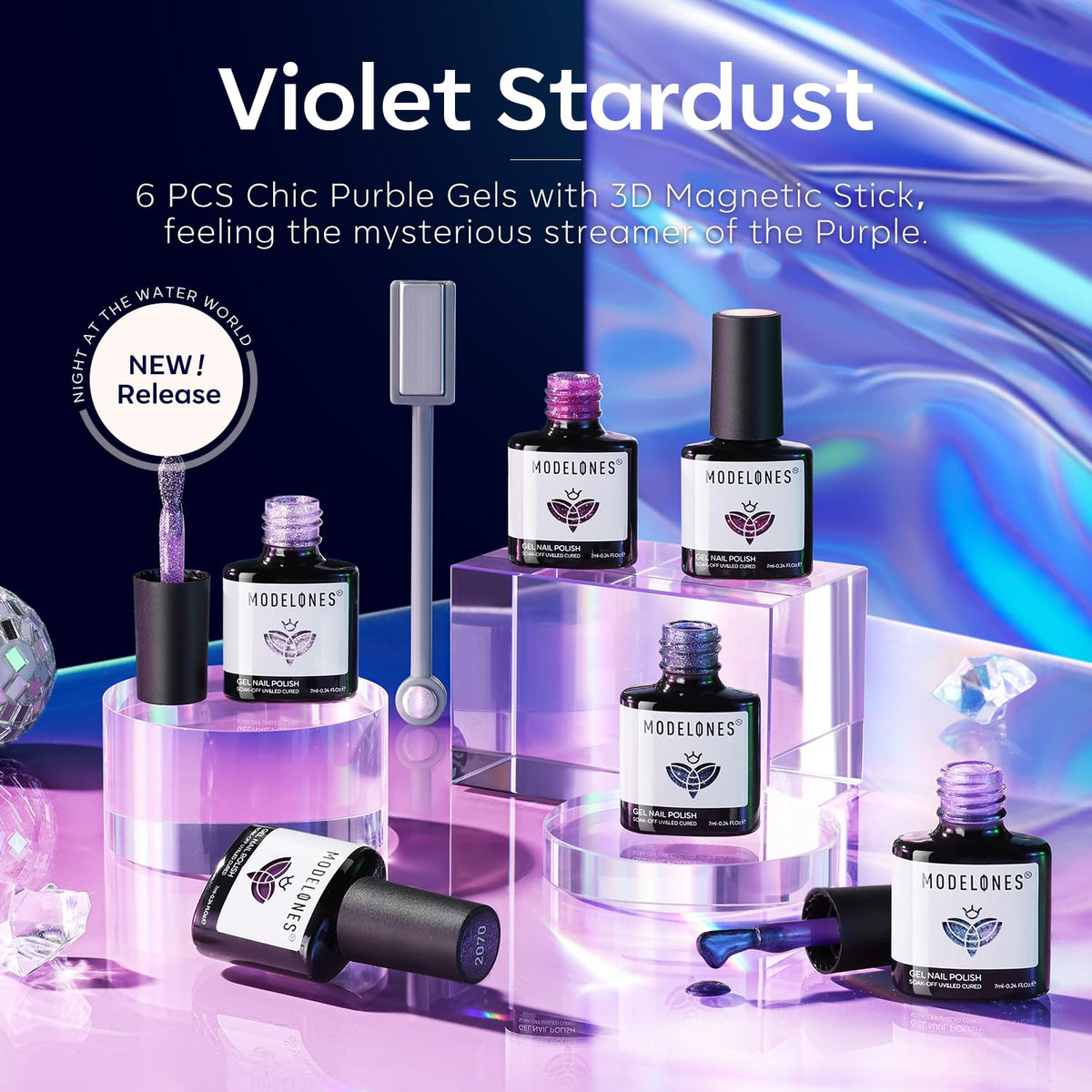 modelones Gel Nail Polish Set, 6 Colors Fall Winter Purple-Red/Black/Blue Sparkle Chameleon Glitter Gel Polish Purple-Black Color Changing 9D Cat Eye Nail Polish With Magnet LED Nail Art DIY Gift