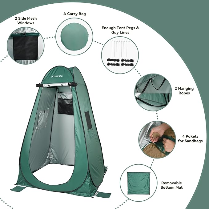 Pop Up Shower Tent, 75” x 48”x 48” Portable Outdoor Bathroom Privacy Shower Camping Tent Changing Toilet with Carry Bag, for Camping Hiking Beach Picnic Fishing