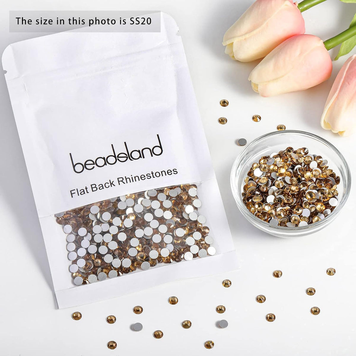 Beadsland 1440 Pieces Flat Back Crystal Rhinestones Round Gems,1.3mm-6.5mm, Lt Colorado Topaz,SS20,4.6-4.8mm