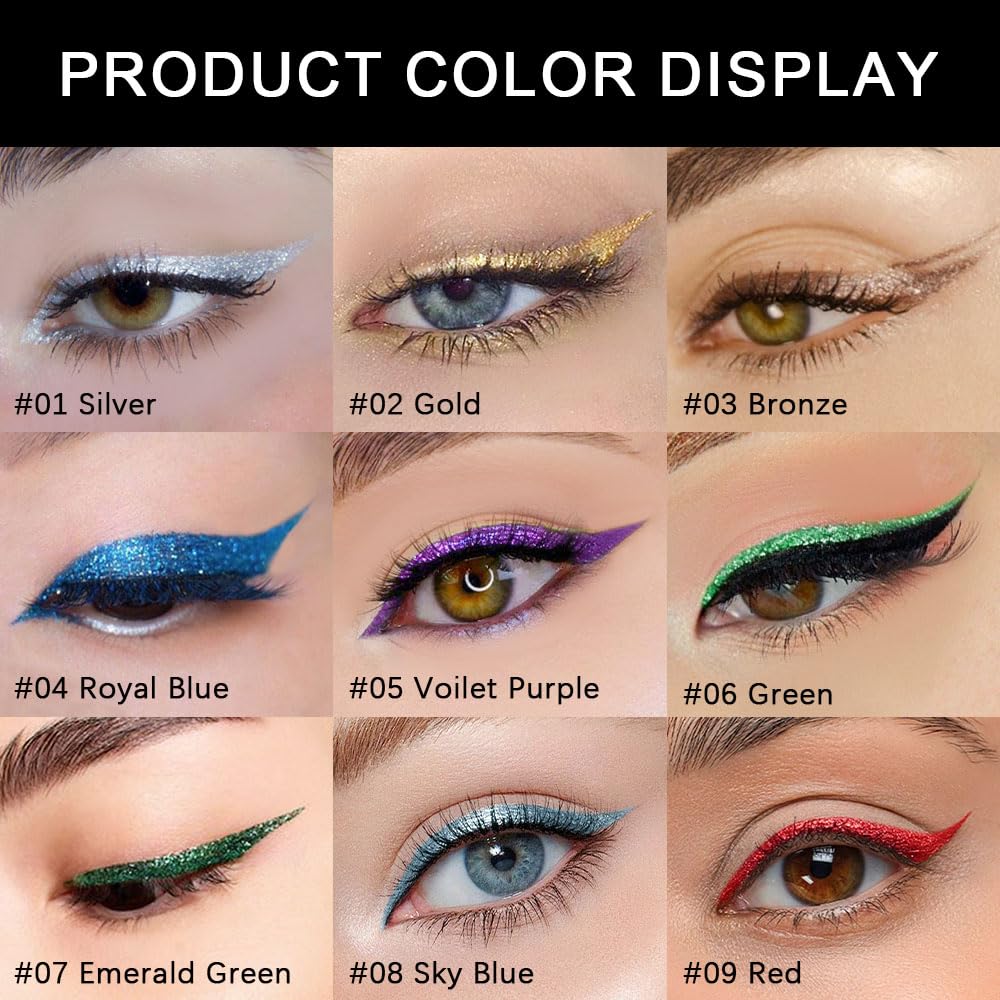 evpct 1Pcs Sky Blue Glitter Shimmer Liquid Eyeliner Eye Makeup Pencil Pen, Pearl Blue Chrome Eyes Liner Face Glitter Makeup Fake Eyelashes Mascara Accessories, Sparkle Metallic Eyeliner Pen Waterproof