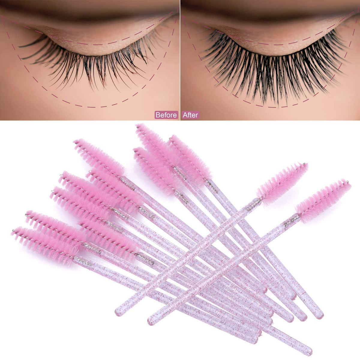 Tbestmax 1000 Disposable Mascara Wands Eyelash Brush Spoolies for Eyebrow Eye Lash Extension Pink