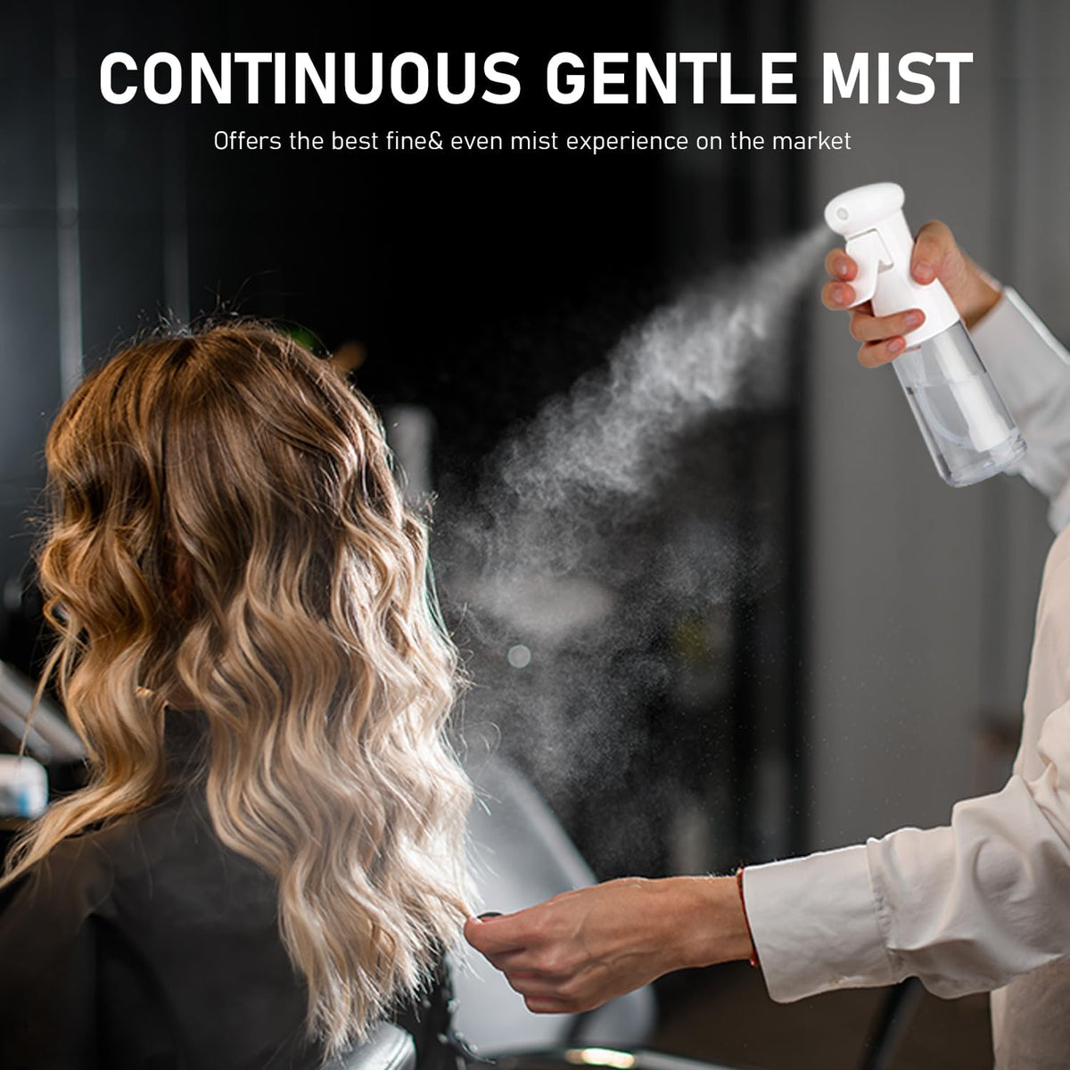 Spray Bottle For Hair, Continuous Mister Empty Spray Bottles, Ultra Fine Mist Water Sprayer for Hairstyling, Cleaning, Plants, Pets, Barbers, Salons, Essential Oil Scents - 2 Pack 6.8 OZ