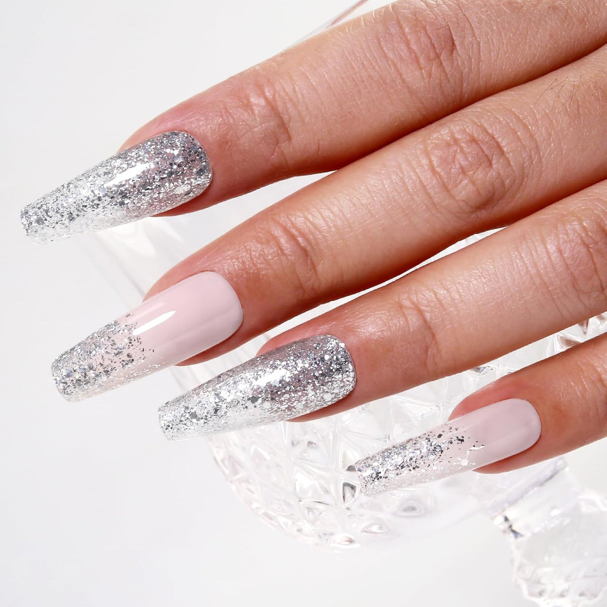 Imtiti Glitter Gel Nail Polish, Silver Glitter Gel Polish Diamond Shimmer Sparkle Soak Off UV LED Autumn Winter Manicure 10ML