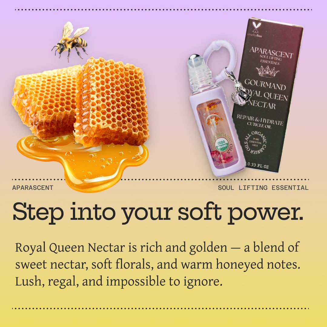 Gourmand Royal Queen Nectar Organic Nail Cuticle Oil Pen with Jojoba, Coconut MCT, and Rosehip for Nail Hydration, Growth & Strength, Travel Size Keychain(0.34 Fl Oz)