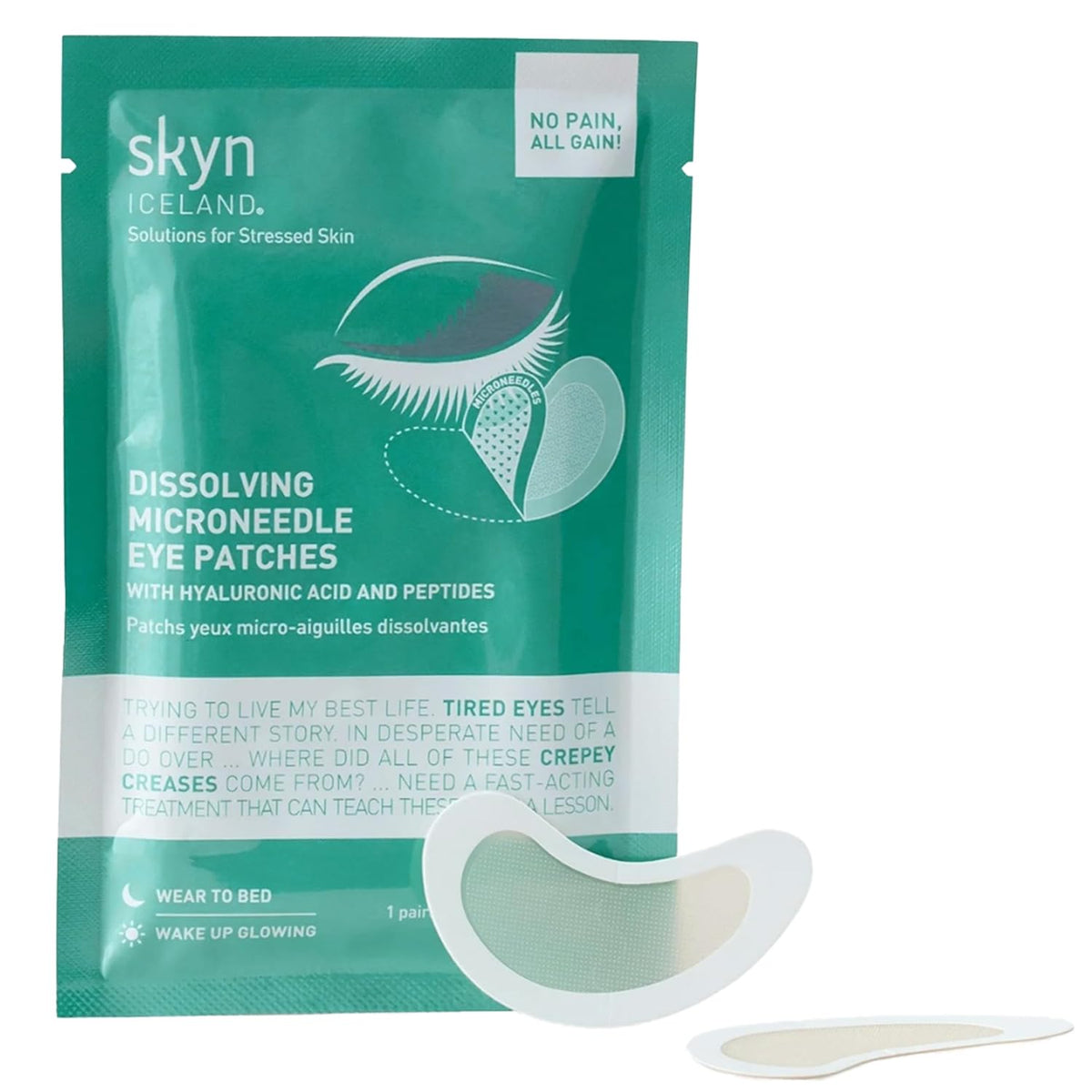 skyn ICELAND Dissolving Microneedle Under Eye Patches with 39% Hyaluronic Acid & Peptides No-Slip Eye Masks for Firming Wrinkles & Fine Lines, 1 Pair