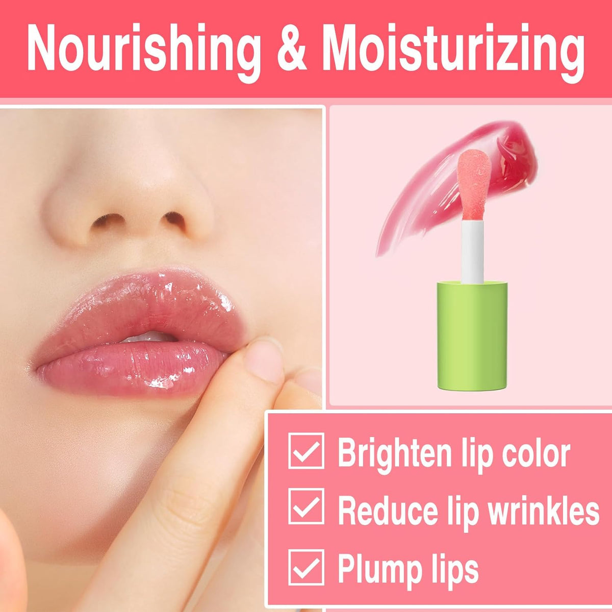 6 Colors Hydrating Lip Oil, Big Brush Head Lip Glaze, Shiny Transparent Lip Gloss Plumping, Long Lasting, Nourishing & Non-sticky Smooth Lip Care Oil for Women