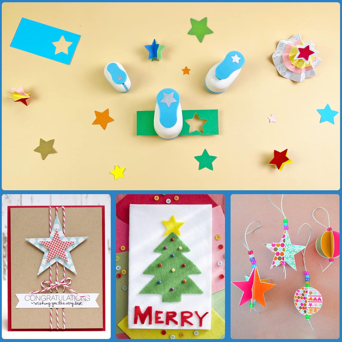 Set 3 Star Paper Punch 0.3'' / 0.63'' / 1'', Scrapbooking Hole Punches Crafting, Design for Office Supplies, Card Making, DIY Photo Album.