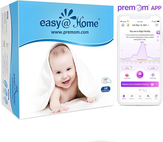 Easy@Home Ovulation Test Strips, 100 Pack Fertility Tests, Ovulation Predictor Kit, FSA Eligible, Powered by Premom Ovulation Predictor iOS and Android App, 100LH+100 Urine Cups