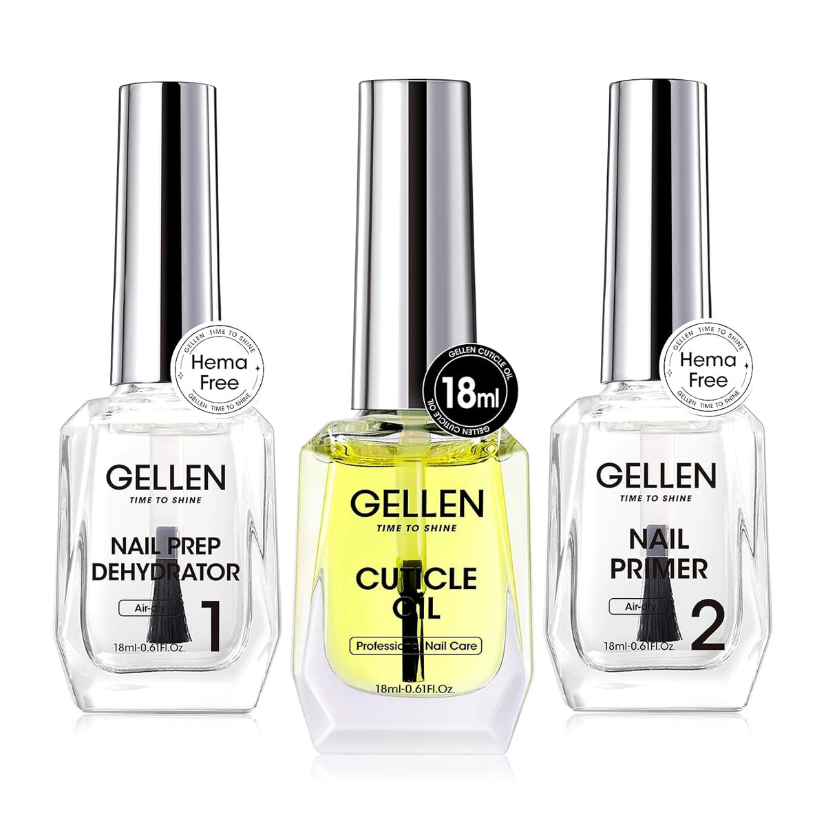 Gellen Nail Dehydrator, Primer, and Cuticle Oil 18ML - Hema-Free Acid-Free Nail Prep Base Varnish Manicure Bonder Liquid for Gel Polish Acrylic Salon Essential Gift