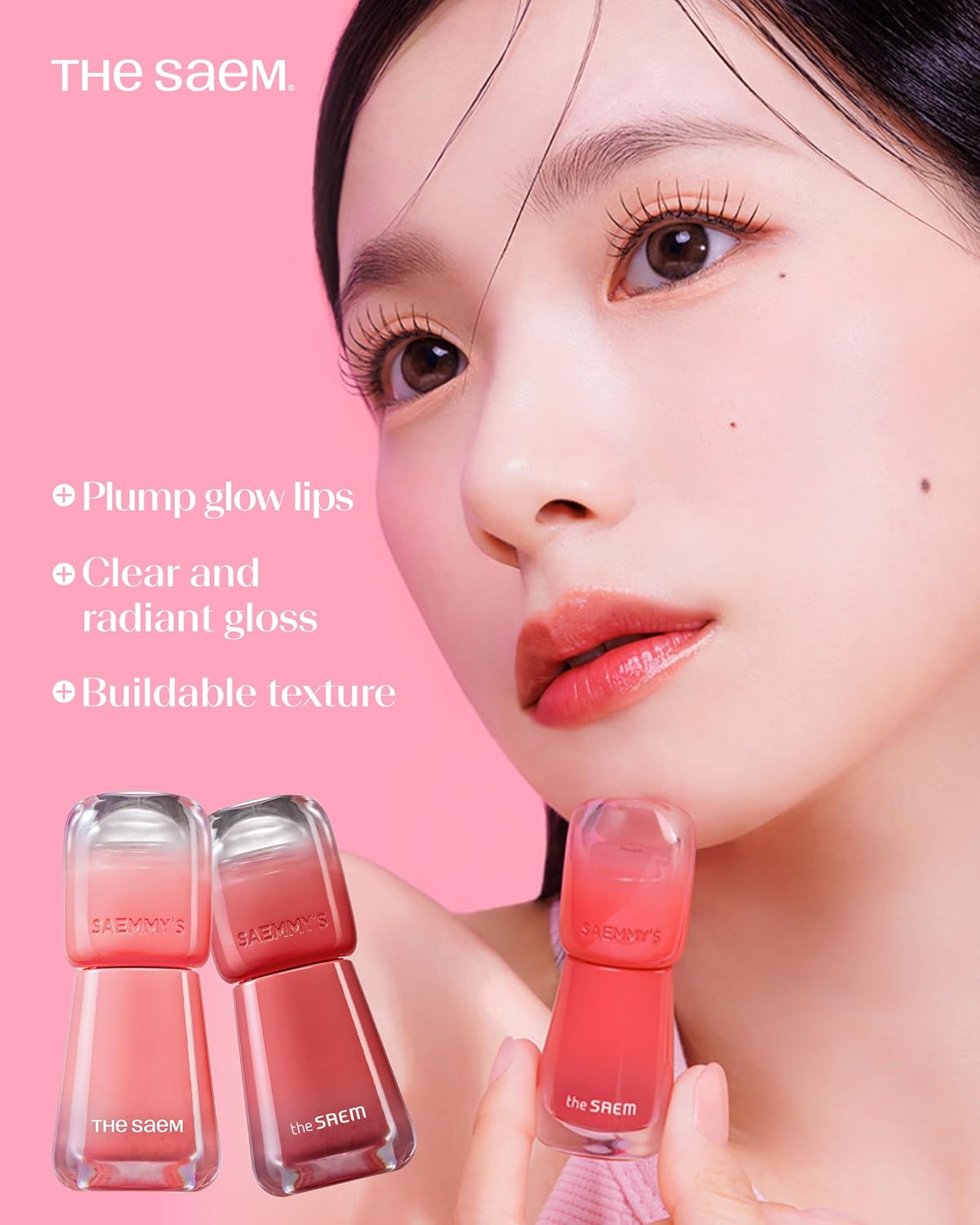THESAEM Saemmy's Ade Shot Tint - Korean Lip Titnt, Water Gel Lip Stain with Plump Glowy Moisturizing Finish, Buildable Radiant Gloss, Long-Lasting Comfort, 0.1 fl.oz. (05 Rose Hibiscus)