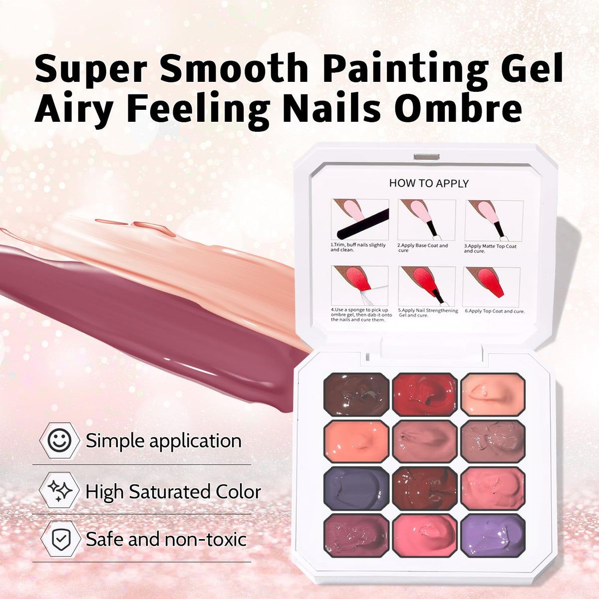 Sponge Pat Paint Nail Gel, Ombre Nails Gradient Gel Nail Blush Blooming Aura Nails Drawing Stripper Floral Painting DIY Nail Art, No Wipe, UV/LED Curing (12 Colors G)